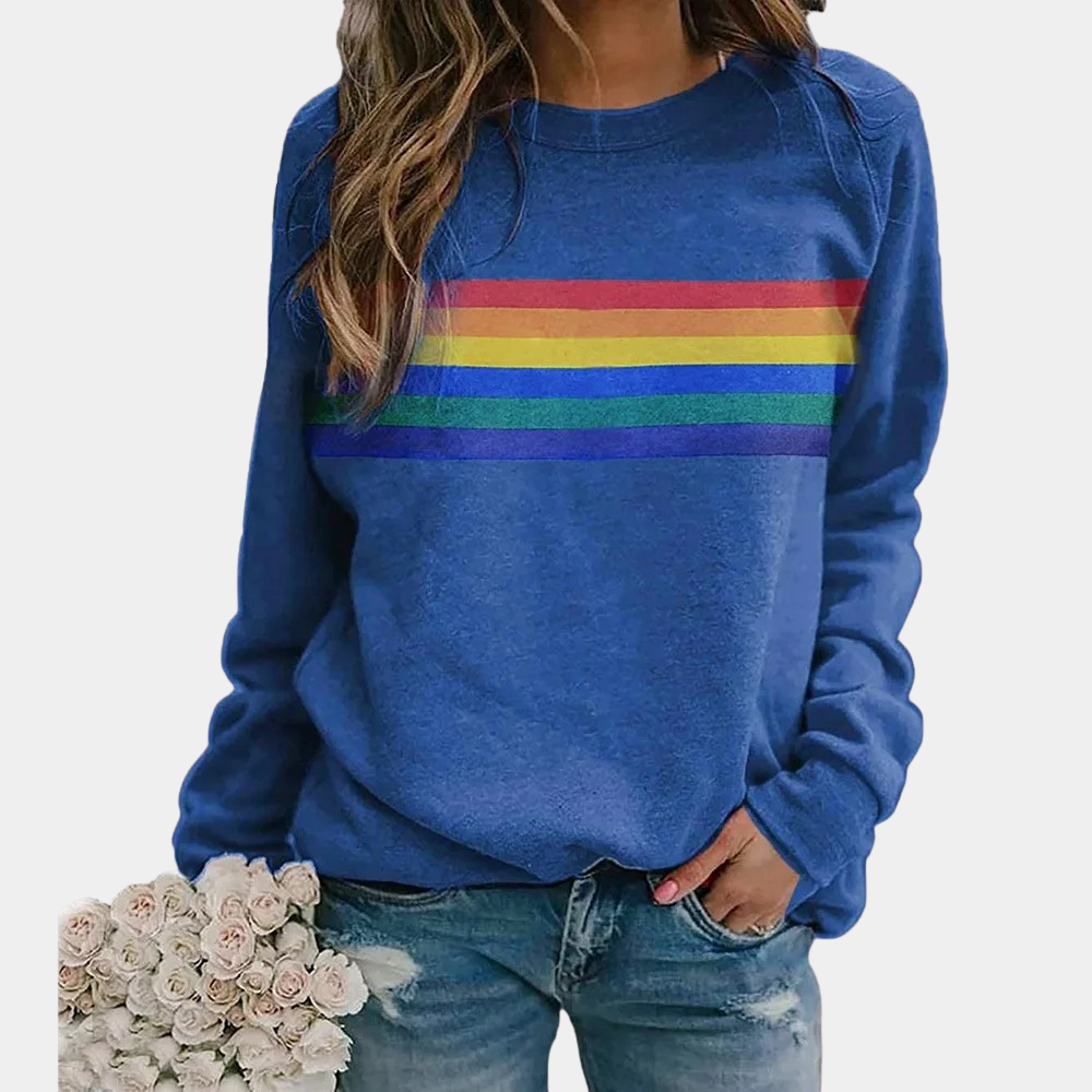 Cozy Rainbow Stripe Fleece Sweatshirt for Women