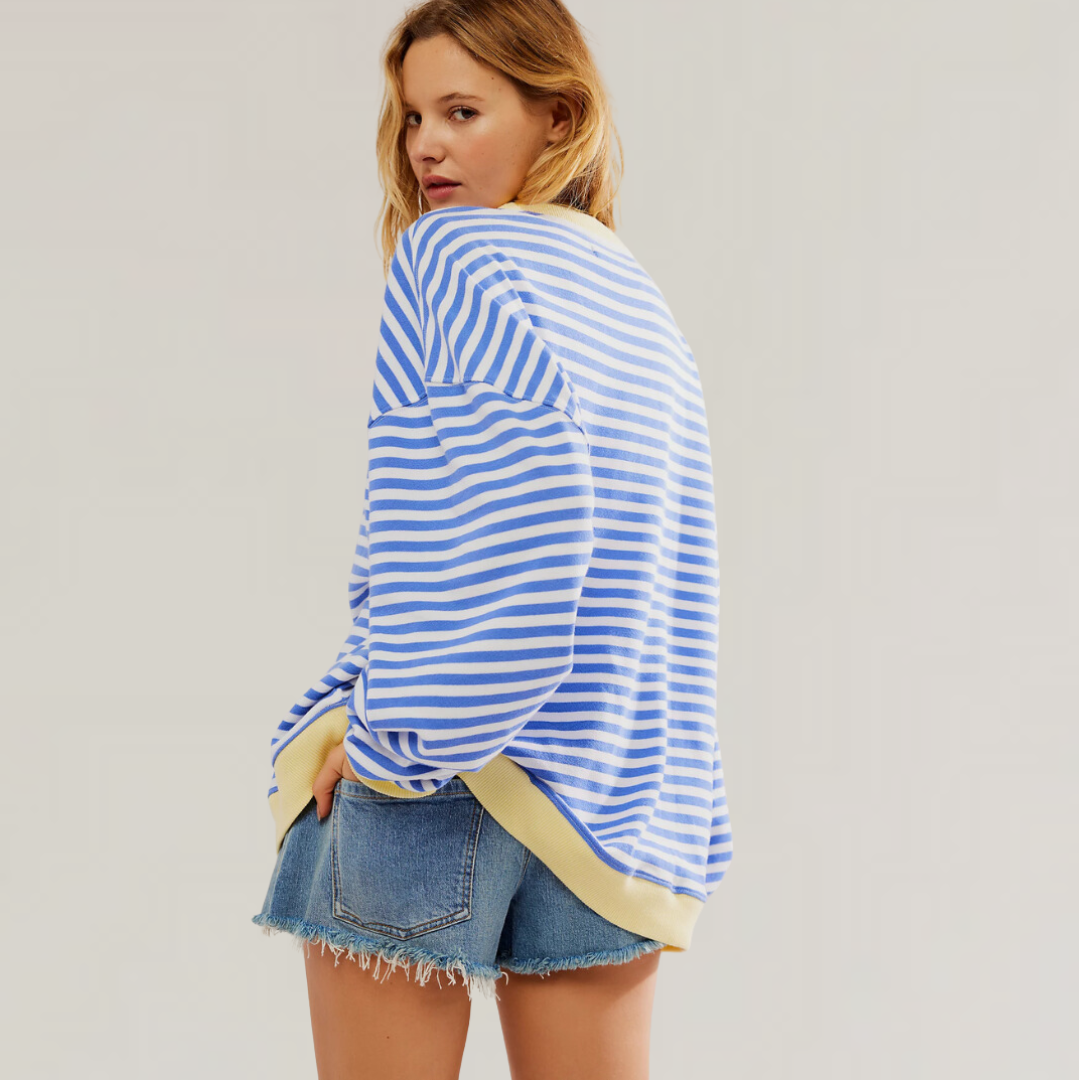 Oversized Striped Long Sleeve Casual Top for Women