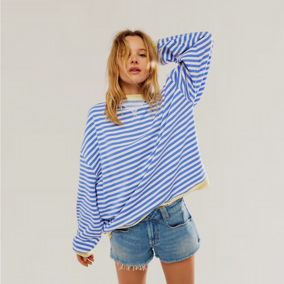 Oversized Striped Long Sleeve Casual Top for Women