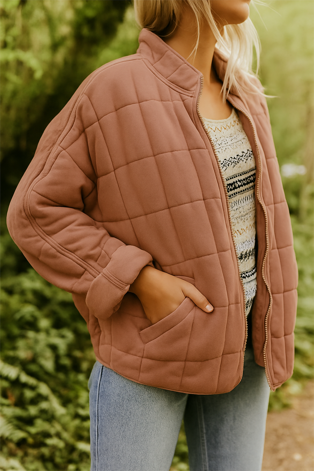 Lightweight Quilted Zip Jacket for Women