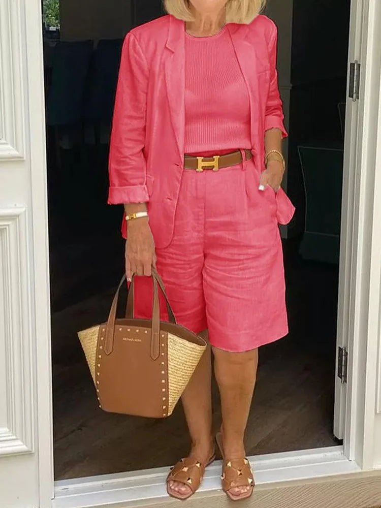 Casual Two-Piece Linen-Style Shorts Set for Women