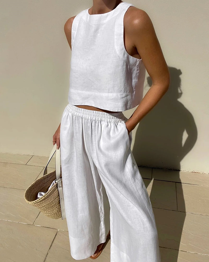 Sleeveless Two-Piece Wide-Leg Pants Set for Women
