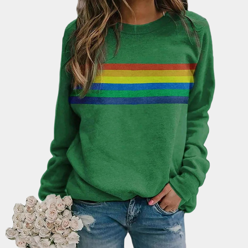 Cozy Rainbow Stripe Fleece Sweatshirt for Women